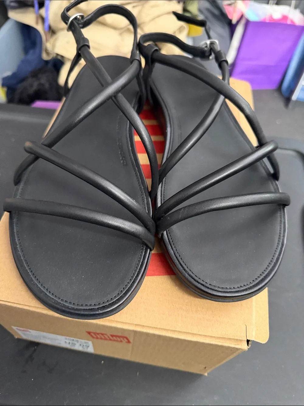 Fitflop Black Strappy Leather-Look Sandals - Picture 4 of 4